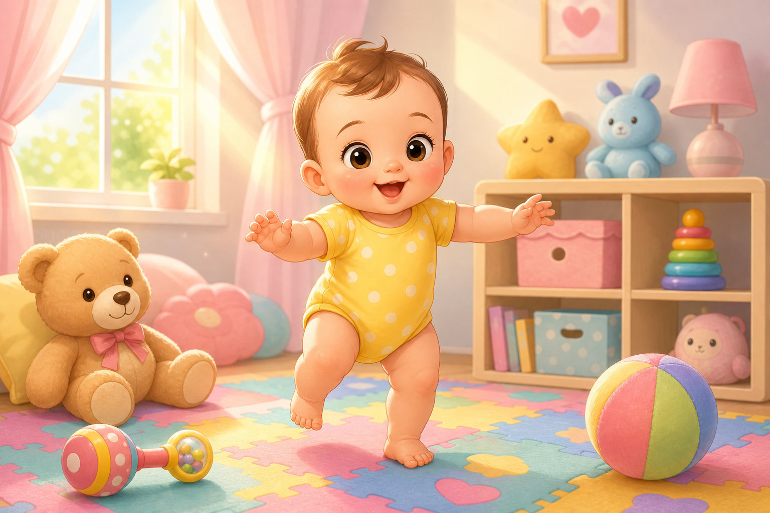 Cartoon Baby Learning to Walk